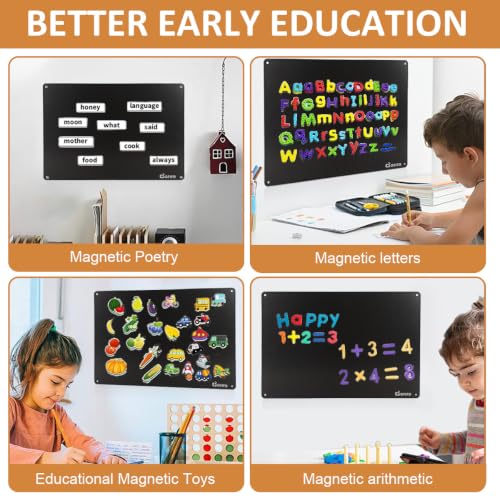 Image of Stainless Steel Magnetic Board 16.9 x 11.8 Inches, Wall Mounted Magnet Bulletin Memo Board for Notes, Photos, Letters, Numbers, Kitchen, Home, Office, Refrigerator & Cabinet Display (Black)