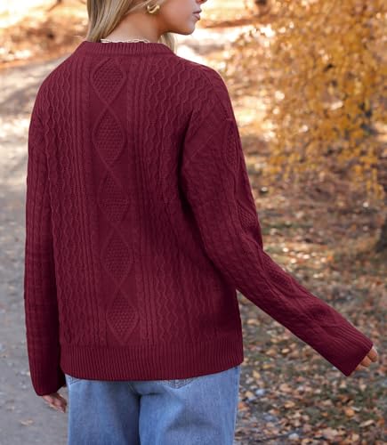 Image of Zeagoo Cable Knit Sweater Women Crewneck Long Sleeve Sweater 2024 Fall Chunky Vintage Pullover Tops