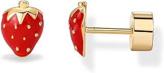 PAVOI 14K Gold Plated 925 Sterling Silver Posts Enamel Flatback Stud Earrings for Women - Colored Chili Pepper Strawberry Peach Cherry Emoji Screwback Earrings - Dainty Helix Cartilage Piercing Jewelry