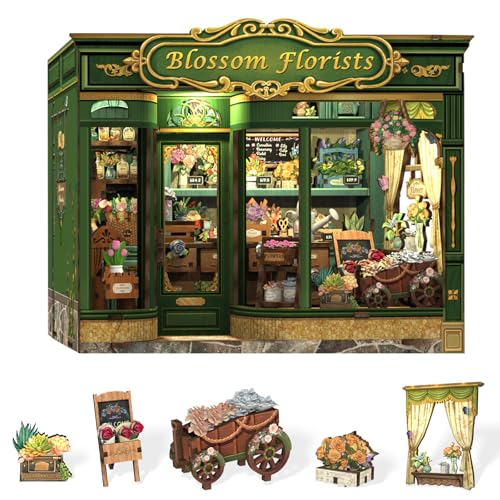 Image of CUTEBEE Book Nook Kit DIY Miniature Flower House Dollhouse for Adults | Booknook Tiny House Bookshelf Decor 3D Wooden Puzzle, DIY Craft Gifts for Family, Friends (Blossom Florists)