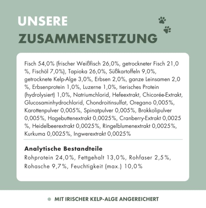 Irish Pure 4kg Trockenfutter Adult | Irischer Weißfisch mit Gemüse & Kelp-Alge | Hoher Fleischanteil | Getreidefrei | Hypoallergen | Single-Protein Hundefutter für ausgewachsene Hunde Aller Rassen