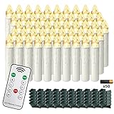 NAIZY LED Kerzen 50er Weihnachtskerzen Kabellos Warmweiß Weihnachtscandle mit timerfunktioner Fernbedienung Weinachten Kerzen IP44 LED Candle mit Clip, für Feste Deko Hochzeit Party, mit Batterie