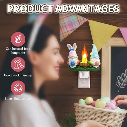 Image of Gnomes Campfire Nightlight Gnome Lamp Easter Night Light Plug Into Wall Dwarfs with Easter Eggs Night Lamp Bedroom Bathroom Decoration (Gnomes)