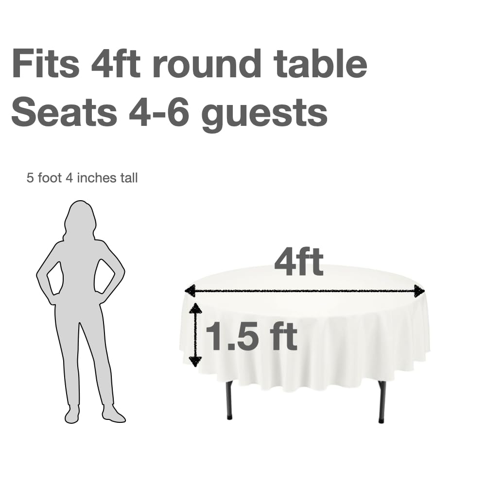 Urby 90'' White Round Tablecloth for 4ft Round Folding Table That Seats 4-6 Guests, Mantel Redondo Para Mesa De 4 Sillas - Image 2