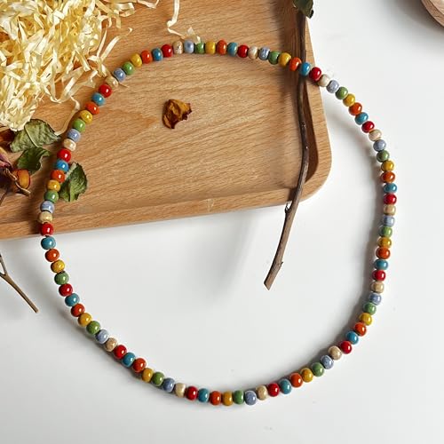 Native American Bracelet for Women Cute Colorful Ceramic Wrap Bracelet 3 Row Wide Layered Stackable Beaded Stretch Bracelet Vintage Native Jewelry Bohemian Hippie Sweater Necklace for Ladies4