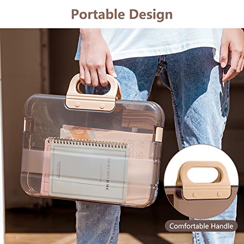 Sayeec Plastic Portable File Box With Handle, A4 Large Capacity Office Document Scrapbook Paper Craft Art Picture Photo Storage Case Organizer Box Bin, Clear Brown Briefcase Box For Kids And Adults #TOP3