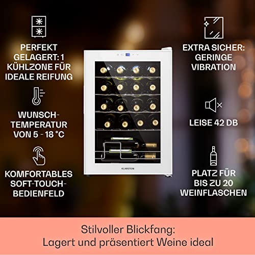 Klarstein Weinkühlschrank, 1 Zonen Getränkekühlschrank Klein, Freistehender Kleiner Weinschrank, 53L Wein-Kühlschrank mit Glastür, Indoor/Outdoor Flaschenkühlschrank, Wine Fridge 20 Flaschen – Bild 3