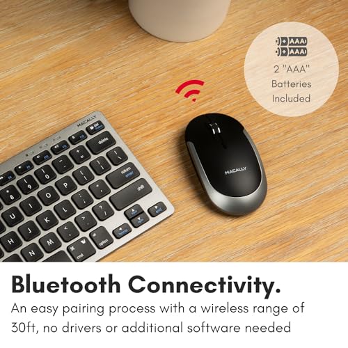 Macally Wireless Bluetooth Mouse for Mac, MacBook Pro/Air, iPad, Laptop, and PC - Quiet Click and Comfortable Apple Wireless Mouse - Space Gray
