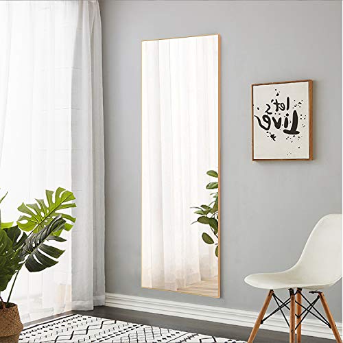 Image of NeuType 51 inchx16 inch Full Length Mirror with Standing Holder Aluminum Alloy Frame Floor Mirror Wall-Mounted Mirror for Living Room, Bedroom, Hanging or Leaning Against Wall, Golden (with Stand)