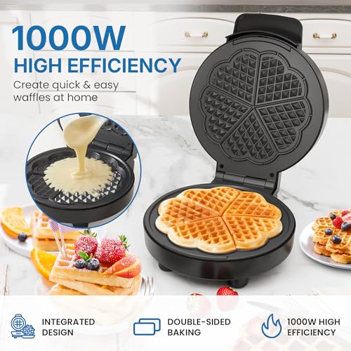 Image of Heart Electric Waffle Iron: Belgian Waffle Maker with Temperature Control Knob, Waffle Machine with Nonstick Plates Easy Clean, Breakfast Maker for Kids and Families, Stainless Steel