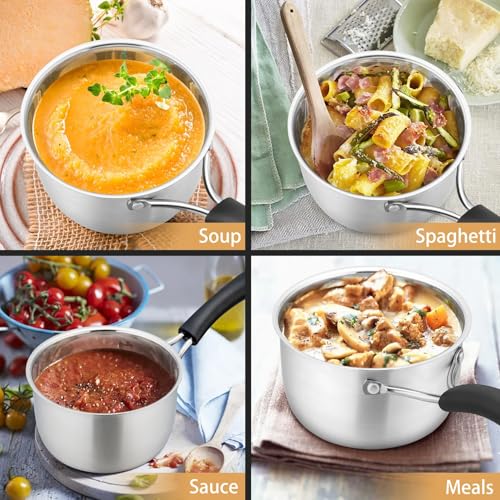 P&P CHEF 1 Quart Saucepan, Stainless Steel Saucepan with Lid, Small Sauce Pan for Home Kitchen Restaurant Cooking, Easy Clean and Dishwasher Safe - Image 5