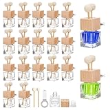 WRINGKIT 20 Pack Car Diffuser Bottles Empty, Essential Oil Diffuser Bottle with Vent Clip, Clear Glass Perfume Bottle, Wooden Cap Aromatherapy Car Air Freshener Diffuser for Auto Fragrance, Cars Decor
