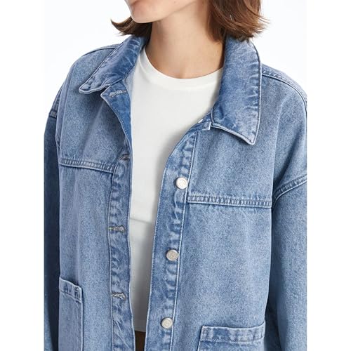 Hixiaohe Jean Jackets for Women Trendy Button Up Denim Shirt Jacket Oversized Long Sleeve Coat Fashion Clothes with Pockets3