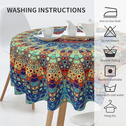 AGAYNA Mandala Tablecloth Round 70 Inch Colorful Boho Table Cloth,Stain Resistance Polyester Summer Table Covers for Kitchen Dining,Small Tablecloth for Party Picnic by AGAYNA - Used condition - Image 3