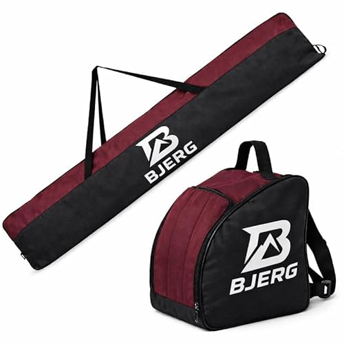 Vov.Vov BJERG Ensemble sac et sac à chaussures de ski - Sac/housse imperméable pour chaussures de ski et sac de transport - Pour skis - Fabriqué en UE (rouge foncé, pour skis de 160 cm)