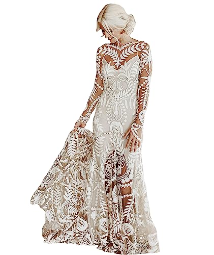 Women's Chic Lace Wedding Dress 2 Pieces Long...