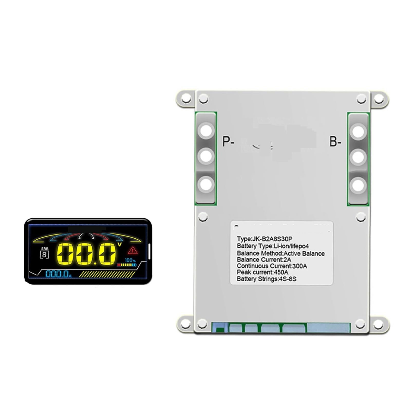 LDHJBNAC 300A JK-B2A8S30P 18650 2A Active Balance 8S 24V Lifepo4 Battery Ebike 4S 12V 5S 6S 7S RS485(JK-B2A8S30P-2.5LCD)