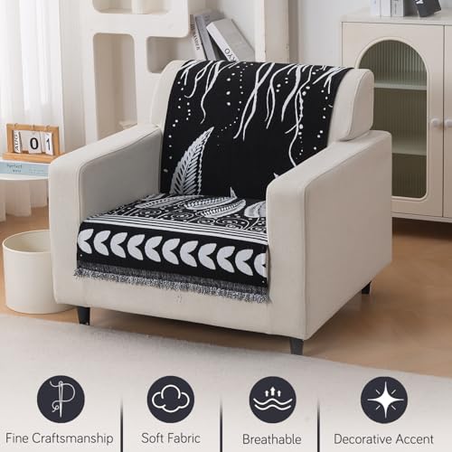 Image of HOKIPO Serene Abode Sofa Cover 1 Seater, 180x60 cm, Black Fern Tribal