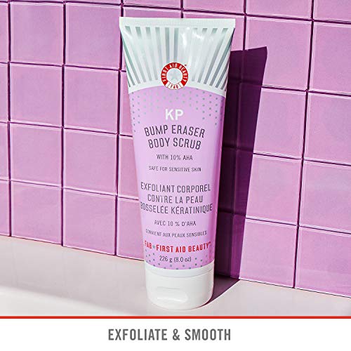 First Aid Beauty KP Bump Eraser Body Scrub with 10% AHA: Vegan Body Scrub to Decongestant Pores and Gently Exfoliate the Skin (8 oz)