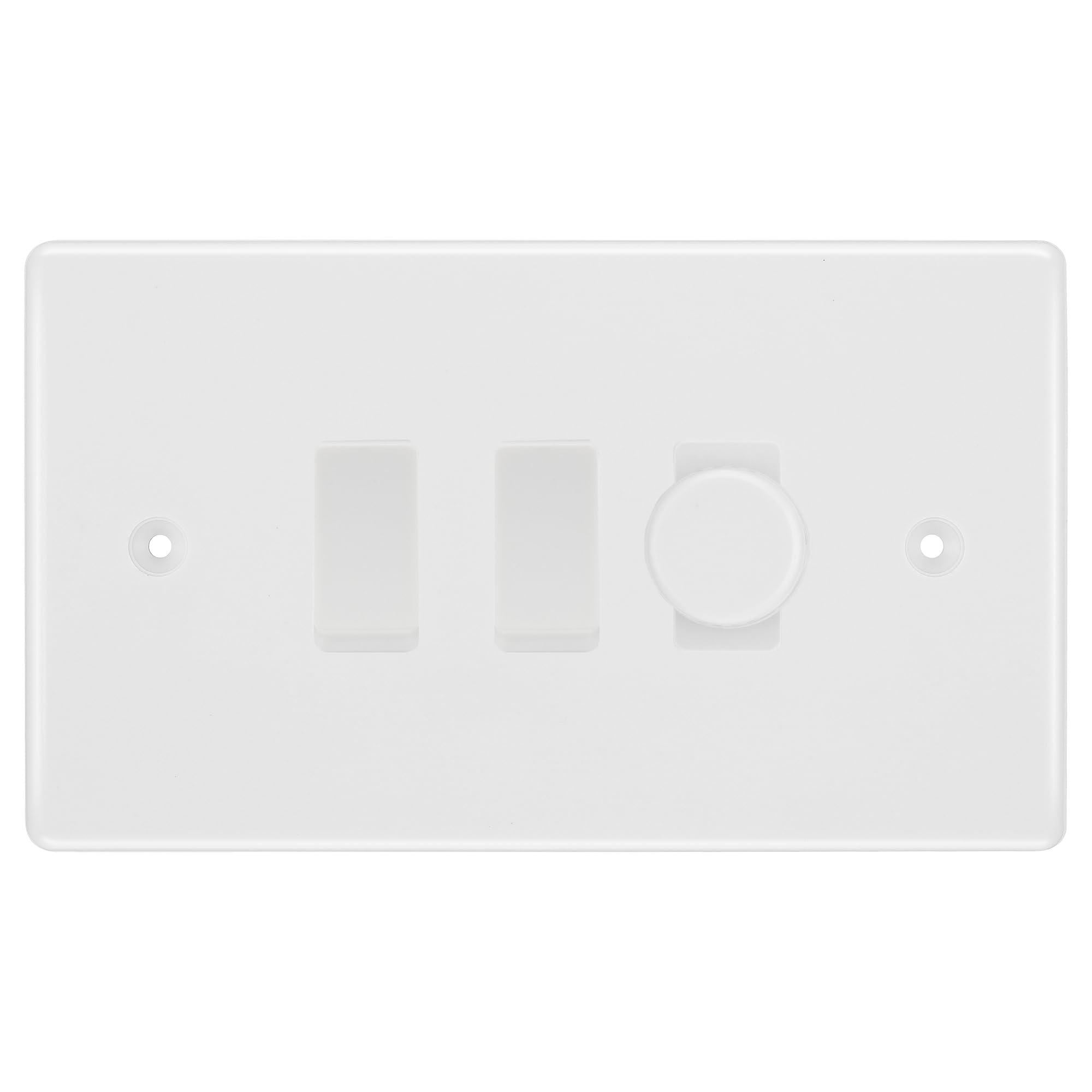 BG White Moulded 3 Gang Light Switch 1x Trailing Edge LED Dimmer 2x 2 Way Custom Switch