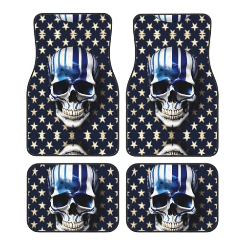 Tapis de voiture universels à rayures bleues et tête de mort pour SUV et berline