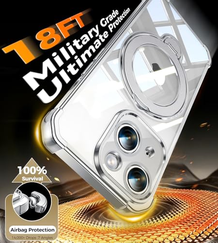 Image of Soft Case for iPhone 15 with 360 Rotating Magnetic Stand, Compatible with Mag-Safe, 4X MIL-Drop Protection, Lightweight Glossy Anti-Yellowing Clear Back Phone Cover for iPhone 15 6.1 inch, Silver