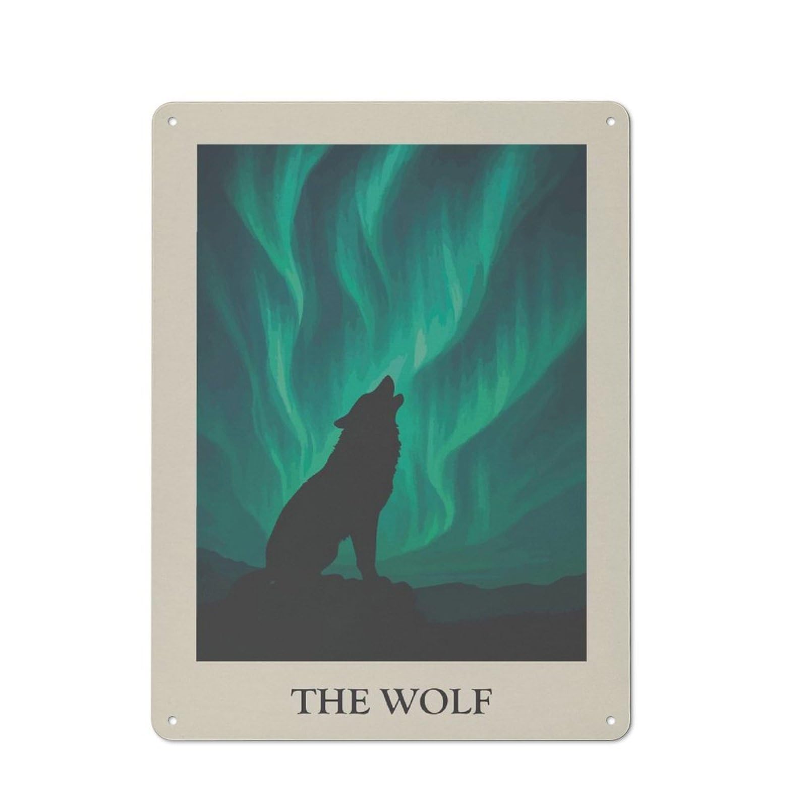 Junmoney Style-8 Wolf Howling Under Aurora Borealis Retro Tin Wall Plaque 40X30cm For Hobby Room Or Studio, For Garage, Workshop And Man Cave Decoration