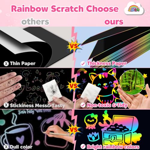 Image of ZMLM Scratch Paper Art Craft: 2 Pack Rainbow Scratch Set for 3 4 5 6 7 8 9 10 Years Old Girls Boys Students Drawing Coloring Black Magic Art Supplies Kits Gifts School Birthday Party Toys (Mermaid)
