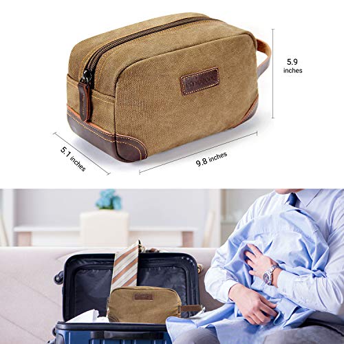Emissary Men's Toiletry Bag, Leather And Canvas Travel Toiletry Bag, Dopp Kit For Men, Travel Bathroom Bag Men's Shaving Kit, Travel Kit Small Bags For Men, Shaving Bag For Travel Accessories (Brown) #TOP5