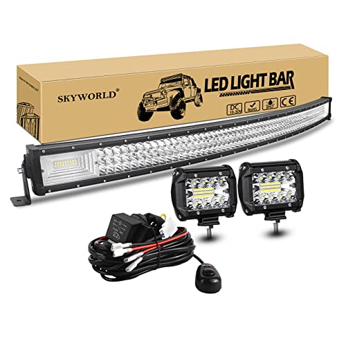 SKYWORLD Curvada Barra de luz led, 50 pulgadas 127cm 648W Barras luminosas Led con 12V kit de cableado, 2 X 60W Faro Trabajo Led 4