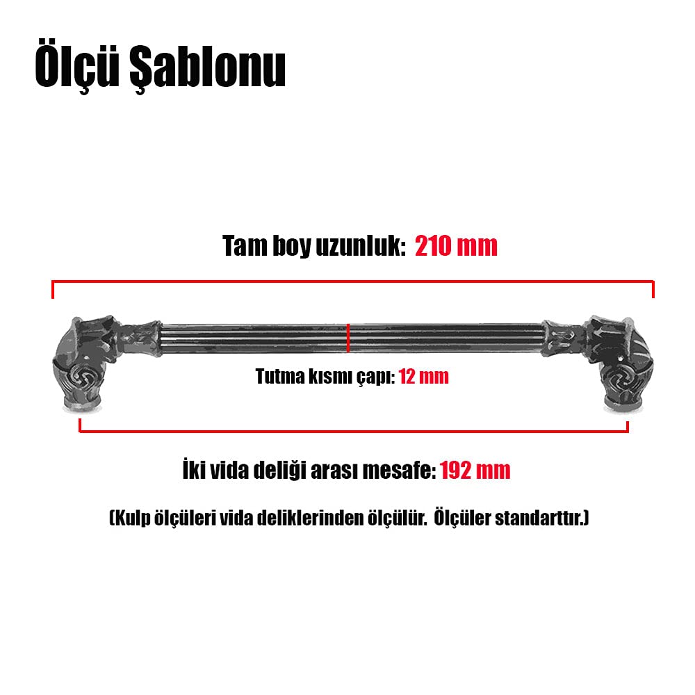 Badem10 Alyans Çekmece Dolap Kapak Kulpu Kulbu 192 mm Siyah Rustik Metal Kulp (4 ADET)