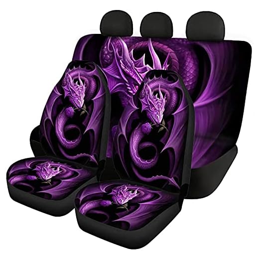 KEIAHUAN Purple Dragon Car Seat Covers for Women Men Gift Stretch Car Front Seat Covers with Rear Backrest Cover Rear Bottom Bench Cover for Auto Cars Sedan SUV Automotive Interior