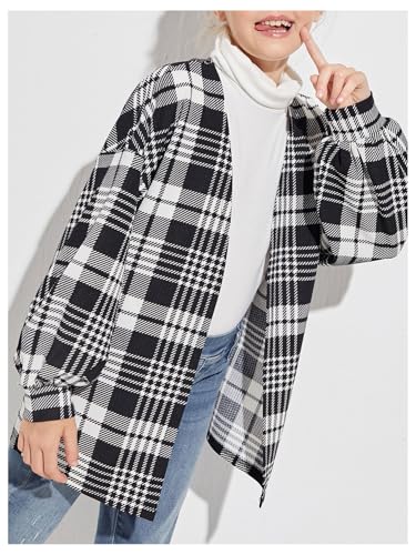 Milumia Girl Plaid Print Open Front Lantern Long Sleeve Cardigan Outerwear4