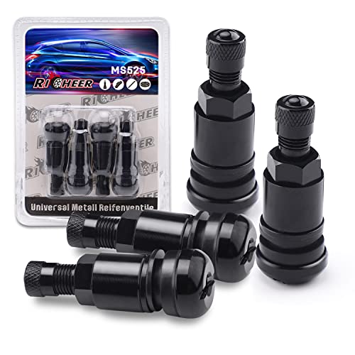 Richeer 4 Stück Schwarz Metall Ventile Brass Universal Ventile Felgenventile 11,3mm