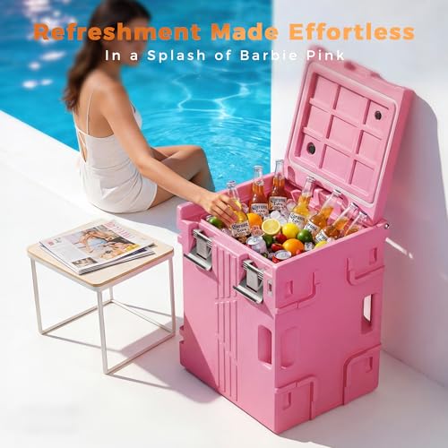 Image of CAMMOO Pink 82QT Non-Electric Hot Box Food Warmer with Wheels, 304 Stainless Steel Latch, Insulated Food Carrier for 5 Full-Size Pans(NOT Included), Food Warmer Box Hot Boxes for Catering