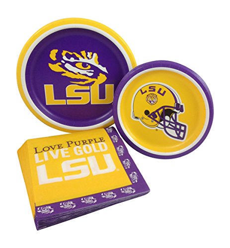 LSU Tigers Tailgating Kit Serves 8 Guests Includes Paper Plates and Napkins - //coolthings.us