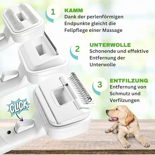 SAFE 'N CLEAN Tierhaarbürste Staubsauger Aufsatz Hundebürste Katzenbürste Fellpflege Set 3-in-1 kompatibel mit Dyson Miele Siemens Rowenta AEG Kärcher inkl. Adapter für alle Staubsauger Ø 32mm 35mm