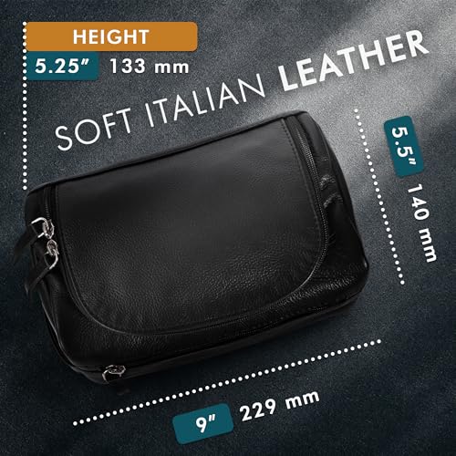 ELIZO Premium REAL Leather Toiletry Bag for Men Dopp Kitt Hanging Mens Toiletry Large TSA Toiletries Bag Shaving Grooming Bag Organizer Black3