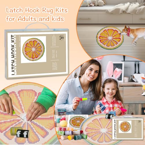 Image of YP Orange Latch Hook Rug Kit - 20x20 Inch DIY Needlecraft Set for Home Decor, Easy Beginner-Friendly Crochet Rug with Pre-Cut Yarn, Vibrant Handmade Craft for Teens & Adults