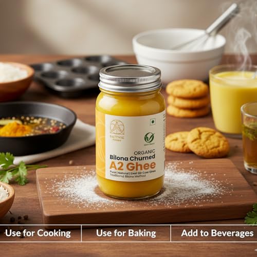 Image of Sattvic Foods A2 Gir Cow Ghee (1.6 kg) | Certified Organic, Traditional Bilona Method, Grass Fed Cows | Improves Immunity & Digestion | Consume Elixir Raw, Prepare Healthy Sweets, Saute & Fry