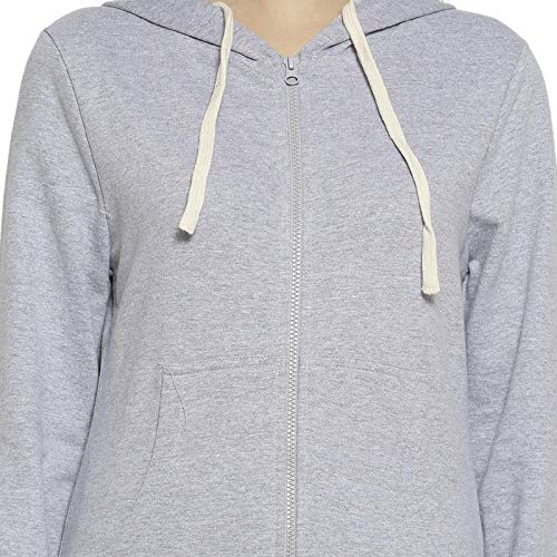 Image of PINACOLADA Women's Grey Zip-Front Horizontal Striped Hoodie for Casual Wear | Hooded Neck | Long Sleeve | Zipper Closure | Cotton Sweatshirt Crafted with Comfort Fit for Everyday Wear
