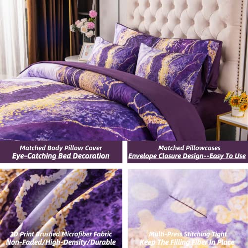 Perfemet 6 Pcs Bed-In-A-Bag Purple Watercolor Marble Colorful Comforter Set,Ultra Soft And Lightweight Bedding Comforter Sheets Set,Luxurious Bedroom Decoration Durable Quilt Set (Purple,Queen) #TOP5