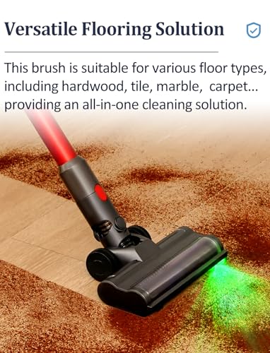 Image of Brush Head Motorhead Attachments for Dyson V7 V8 V10 V11 V15 Cordless Vacuum Cleaners, Hardwood Floor Roller Replacement Accessories Parts with Dust Detect Green Light