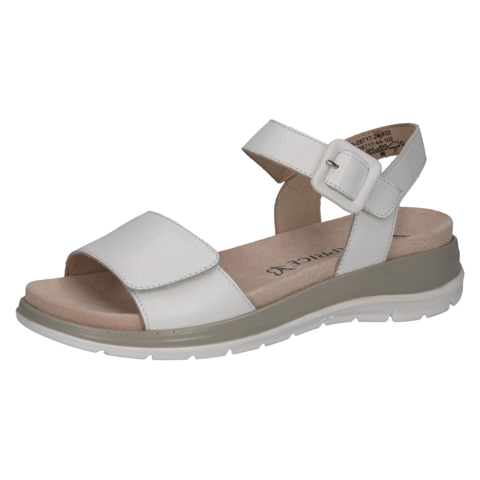 CAPRICE Women Sandals Flat Leather with Hook-and-Loop Closure, White (White Nappa), 6.5 UK