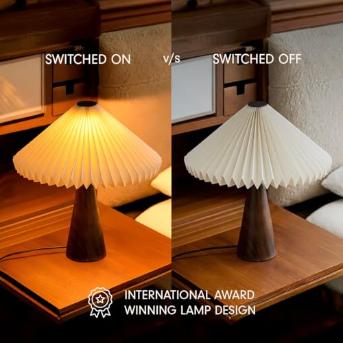 Image of FIG Living Ballet Table Lamp | Patented Design | Folded Laminated Paper Lampshade with Mango Wood Base | Dust and Water Resistant | Ideal Lamp for Living Room Decoration, Bedroom, Office