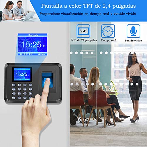 Miniatura 6 de Aktivstar Máquina Fichar De Asistencia Biométrica De Huella Dactilar Con Sistema Española Pantalla Lcd Memoria De 8gb, Con Capacidad De 1000 Huellas De Fichar