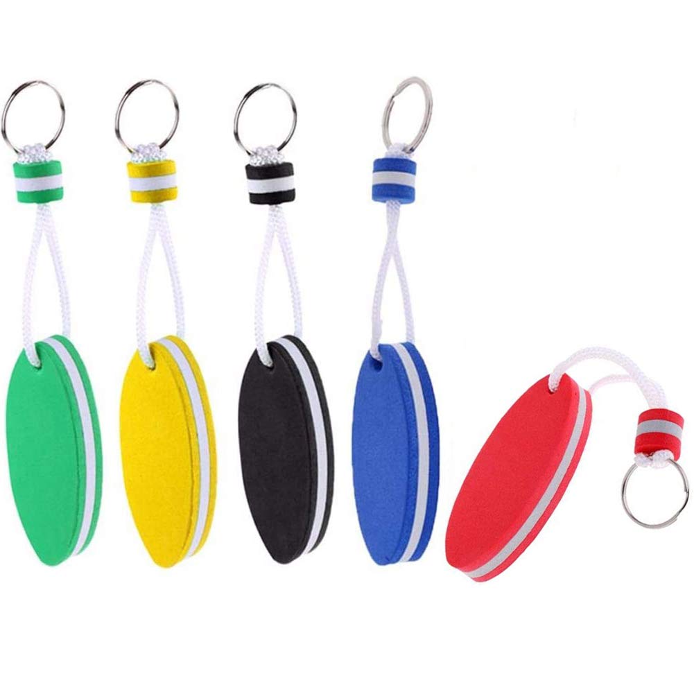 luzen 5Pcs Colorful Foam Floating Keychain Oval Shaped Floating Key Ring Key Float Keychain Pendant for Boating Fishing Kayak Surfing Sailing and Outdoor Sports Accessories, 5 Colors