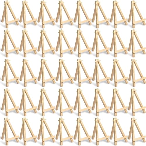 Image of KRAFTMASTERS 5 Inch Mini Wood Display Easel Artist Small Wooden Easel Stand Art Craft Painting Triangle Easel Canvas Holder Mini Easels Pack Tabletop Stand for Card Artist Photos Phone Wedding (5)