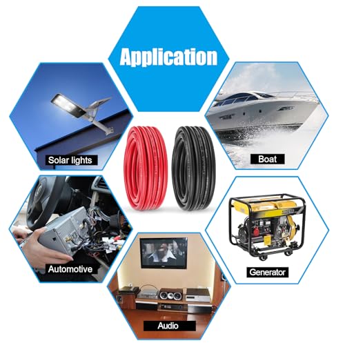 Image of 8 Gauge Battery Cable Copper Wire, 10FT Red+10FT Black 8 AWG Welding Cable Standard USA OFC Wire for Automotive, Battery, Solar, Marine and Generator