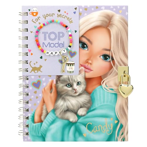 Depesche 14292 TOPModel - Tagebuch mit Herz-Schloss und Armband mit Schlüssel Buch in Lila mit Model Motiv Herz Muster und linierten Seiten